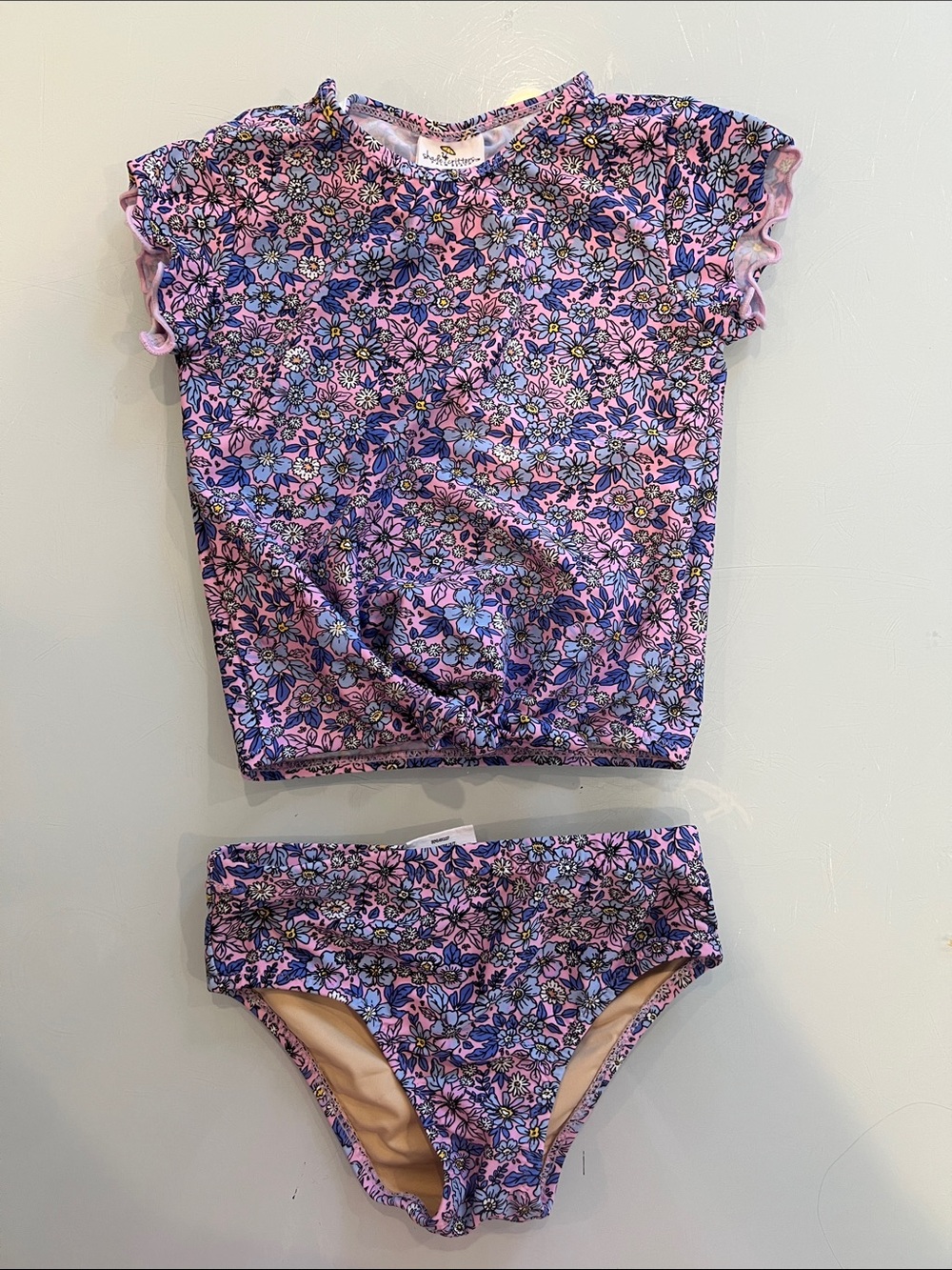 Shade Critters Girls Pink Floral Short-Sleeve Rashguard Swim Set